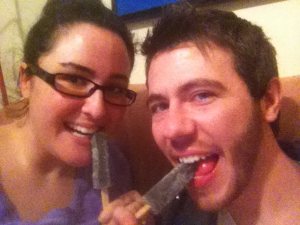 Enjoying a popsicle with my fiance.